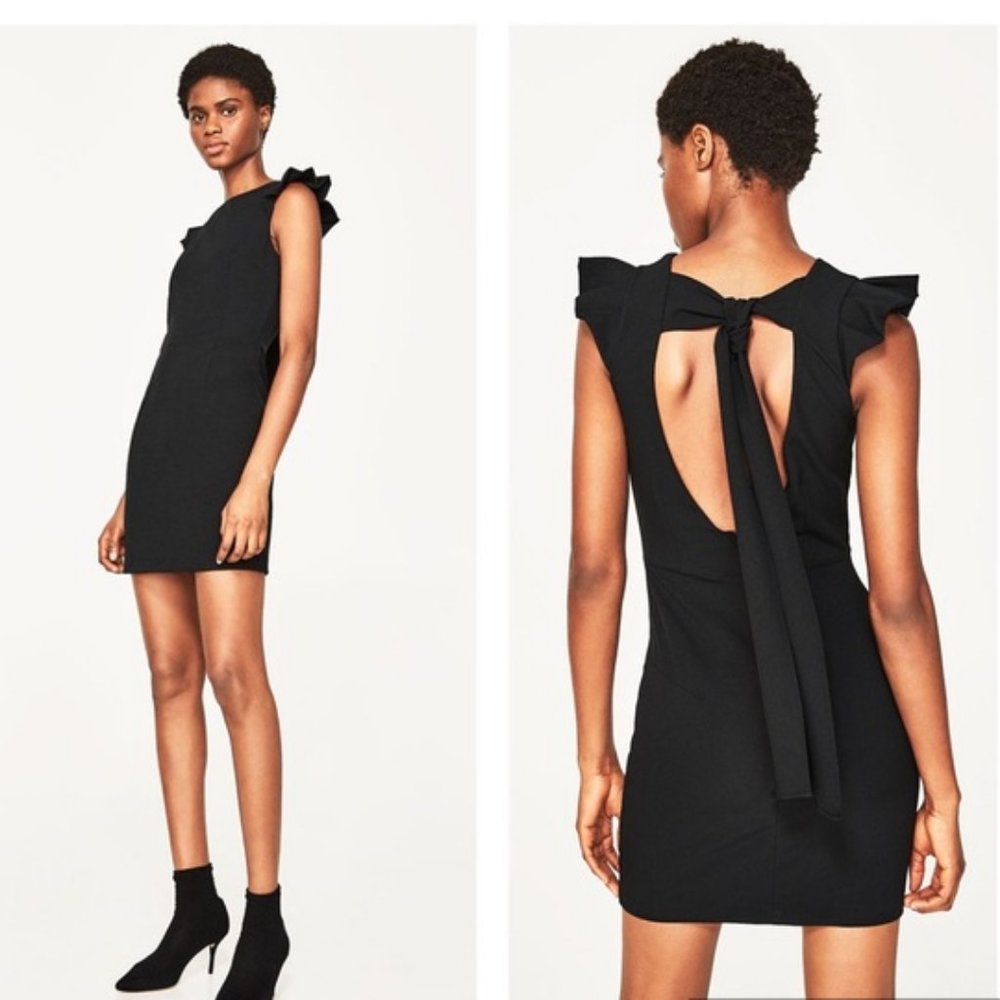 Zara Ruffle Cap Sleeve Open Back with Bow Dress - Sz L